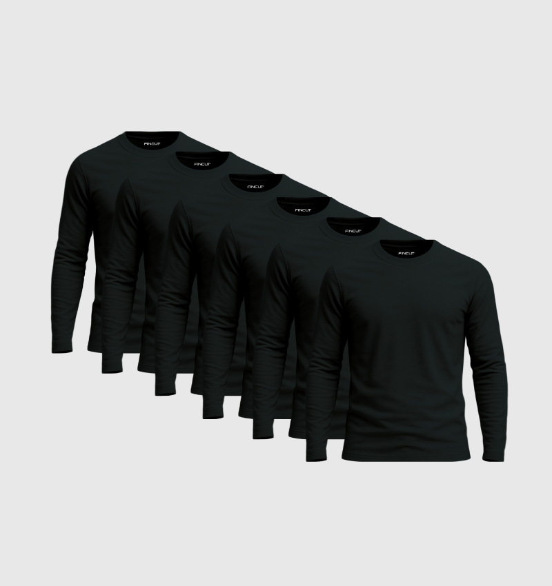 6er-Pack Langarmshirts – Schwarz