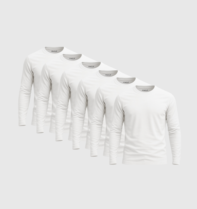 6er-Pack Langarmshirts – Weiss