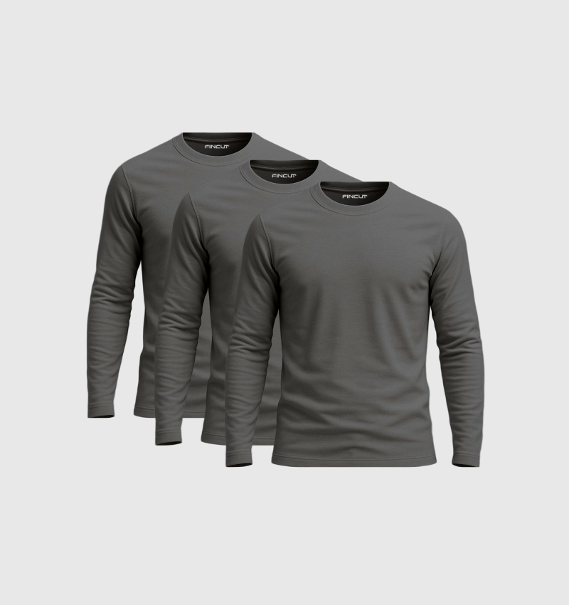 3er-Pack Langarmshirts – Grau