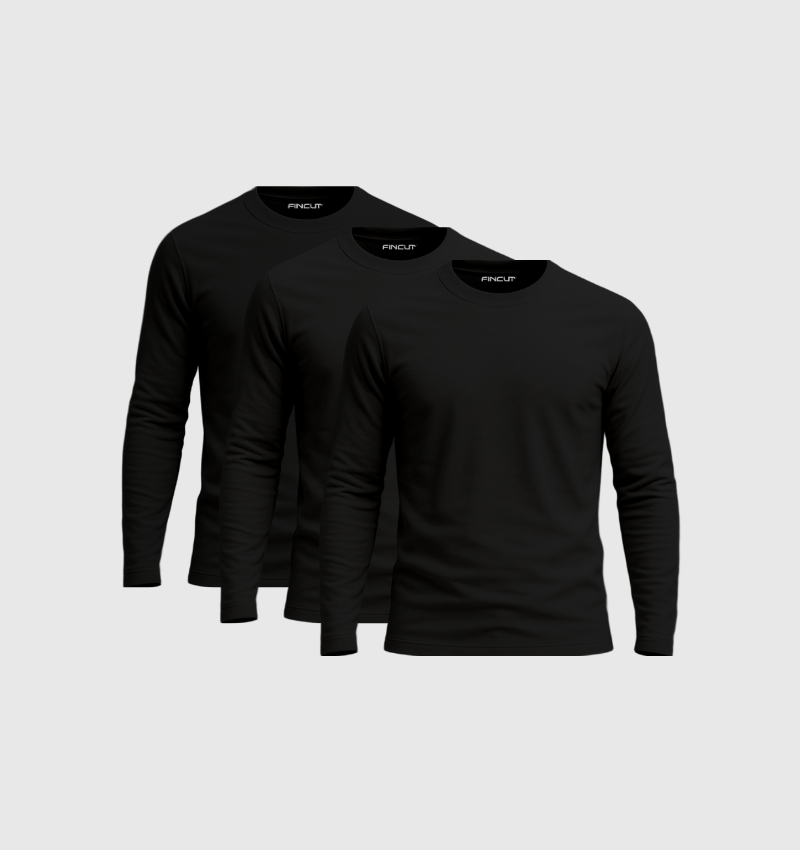 3er-Pack Langarmshirts – Schwarz