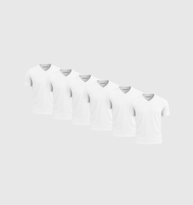 6er-Pack V-Ausschnitt-Shirts – Weiß